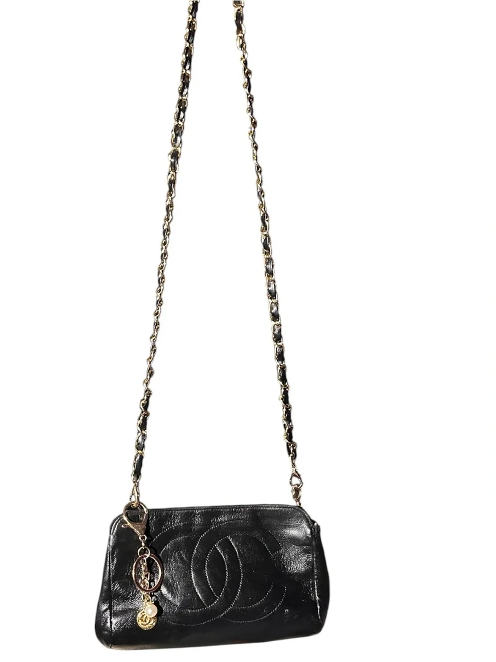 Authentic Vintage Chanel Black Leather Cosmetic Pouch Bag
